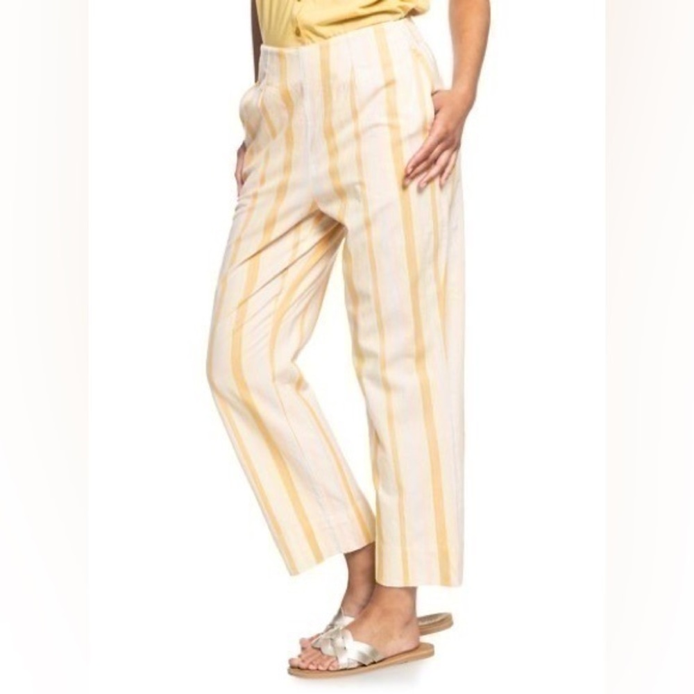 Roxy Changing Everything Casual Beach Pants Pastel Yellow Pink Stripe XS